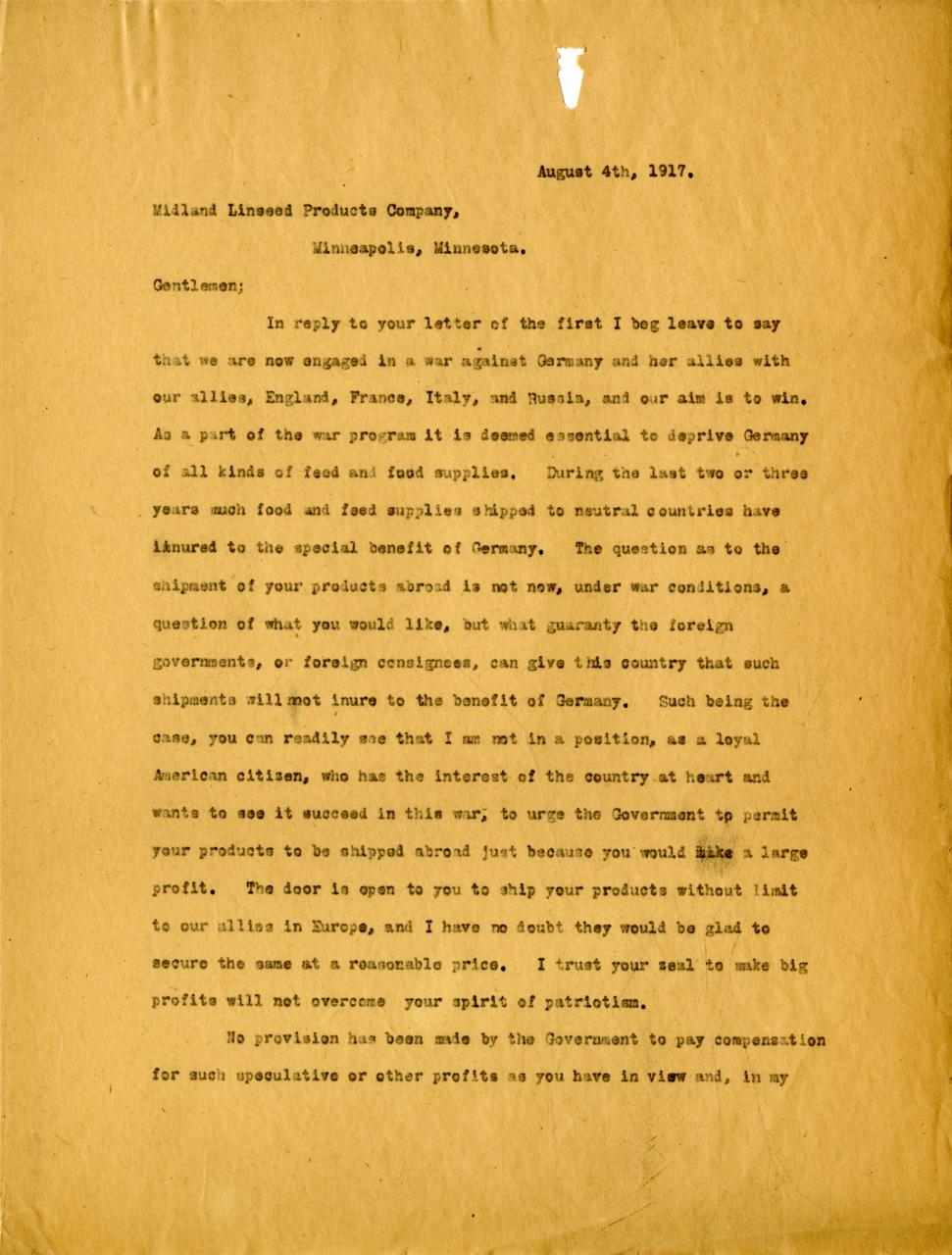 Letter regarding trade