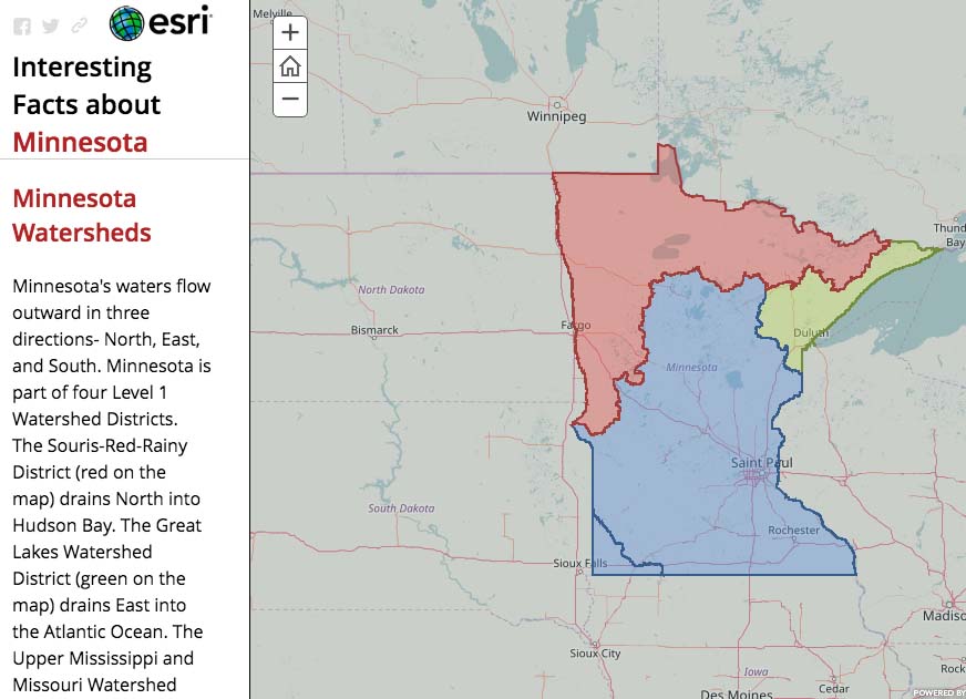 Screenshot of the Interesting Facts about Minnesota Story Map
