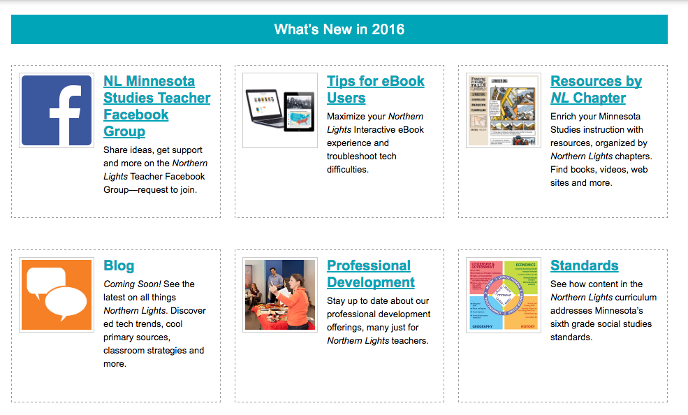 Screen shot of the Northern Lights Teachers Resources page