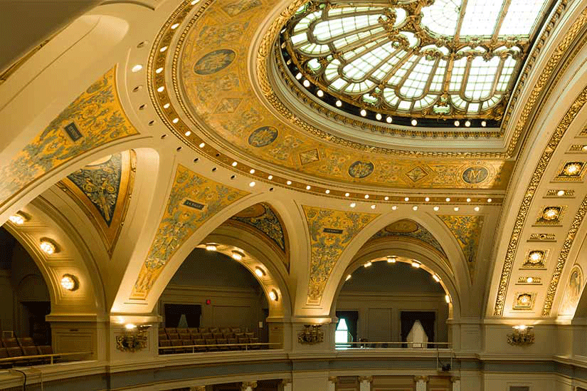 Looking up at the ceiling in the House of Representatives Chamber