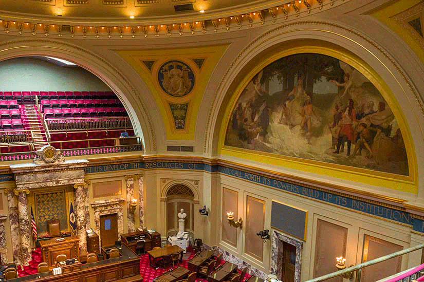 Facing the north wall of the Senate Chamber from the viewing platform