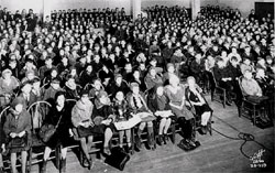 The St. Paul Institute group at St. Matthews School waiting for their Thursday afternoon movie program. Photograph Collection 1933, Location no. L4 p72