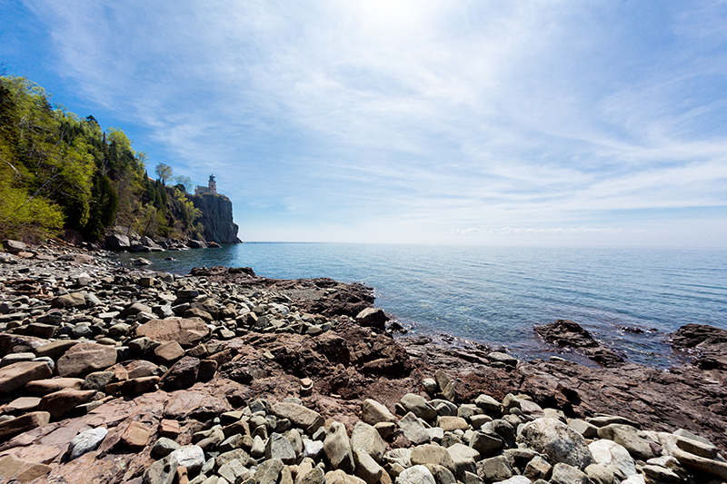 Split Rock Lighthouse, lakeshore, and Lake Superior. 