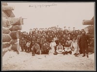 Black-and-white photograph of a Lumber camp crew, ca. 1915