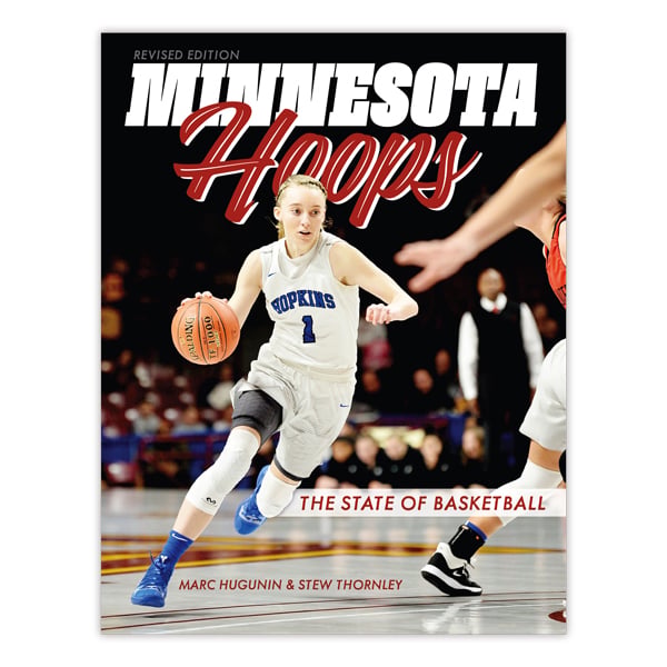 Book cover for Minnesota Hoops by Marc Hugunin and Stew Thornley with photo of Paige Bueckers
