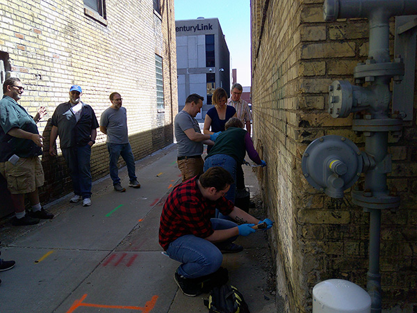John Beaty instructor and WPA granite walls Class in St. Cloud