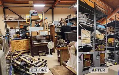 Before and after photos of museum storage