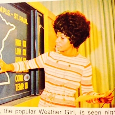 Historic image of Toni Toni Hughes doing a weather report
