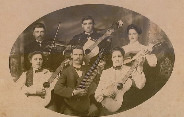 six members of the Free Mission Church string band in about 1900