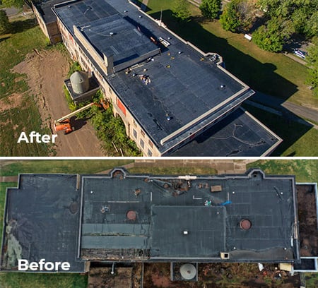 Aerial photo showing the roof of the Sandstone School building