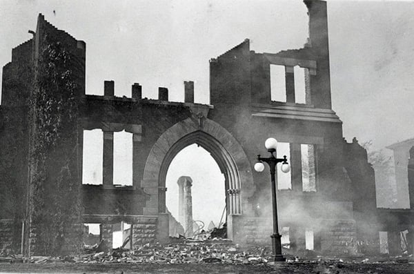 Aftermath of fire at Lutheran Ladies Seminary in Red Wing on College Hill