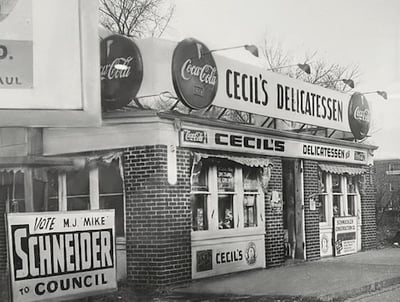 ca. 1950s photo of exterior of Cecils Delicatessen