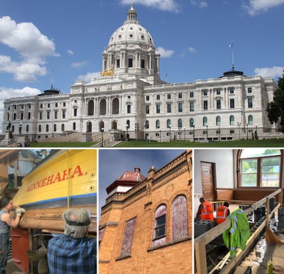 Composite photo of State_Capitol with Three photos of historic preservation projects under it2