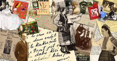 Collage of images of immigrants, letters and records