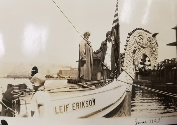 June 1927. Two women aboard a Leif Erickson Ship in Duluth