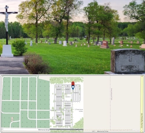 Composite photo of Cemetery Overview Map-bottom photo with photo of cemetery-top photo