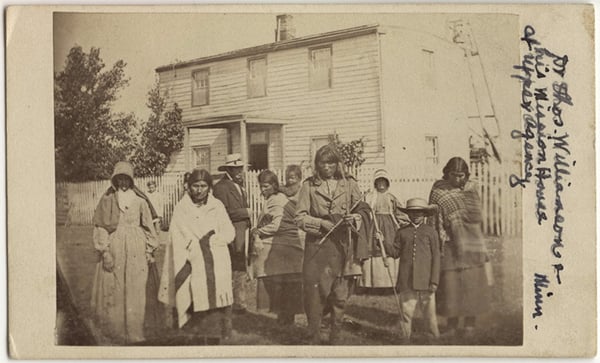 Dakota Native Americans and Dr. Thomas Williamson near the Upper Sioux Agency, Minnesota