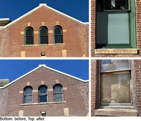 Composite of before and after photos of the window restoration2