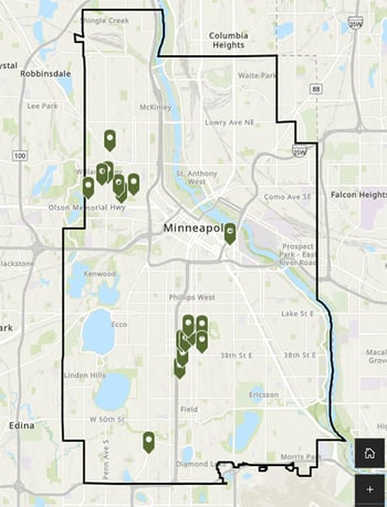 Map showing locations