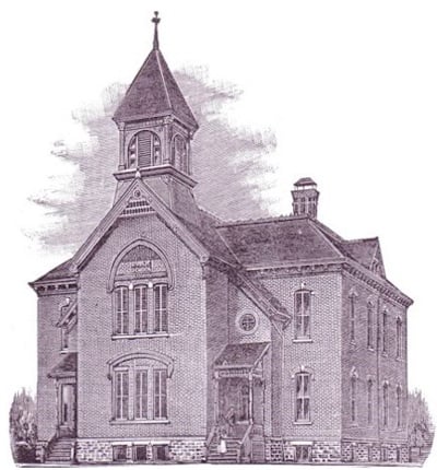 Etching of the original Shakopee High School