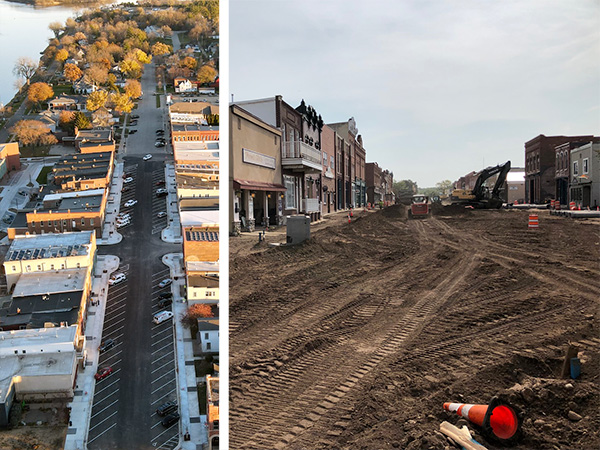 Wabasha main street-showing street undergoing reconstruction-Inset shows nearly completed street in birdseye view