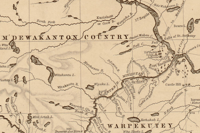 Sepia “M’Dewakanton Country” map depicting the Mississippi River and its tributaries, lakes, and rivers in the region.
