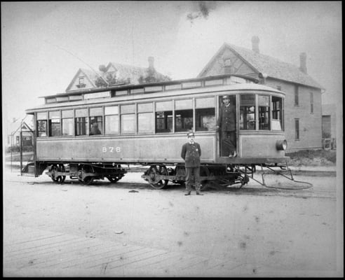 Black and white photograph of a Grand Avenue Streetcar, St. Paul, c.1910