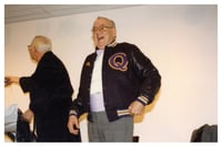 David Irwin wearing his Quatrefoil letter jacket