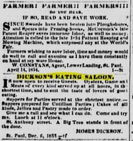 Advertisement for Moses Dickson’s eating saloon