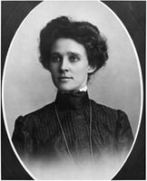 Black and white portrait of Mary Gibbs, commissioner of Itasca State Park and the first woman in the U.S. to hold the position of park commissioner, 1903.