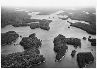 Black and white aerial photo of the Boundary Waters Canoe Area, ca. 1980.