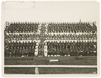 Chorus of singers forming the Norwegian Flag for the Norwegian Centennial Celebration