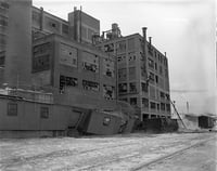 St. Paul’s 3M plant after an explosion, 1951. On February 8 of that year, a break in a gas line caused an explosion at 3M’s facility in St. Paul, killing thirteen employees and damaging various departments and laboratories throughout the complex.
