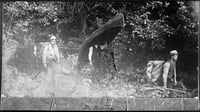 Black and white photograph of from left to right: Leonidas, John, and Bert Merritt exploring, 1890.