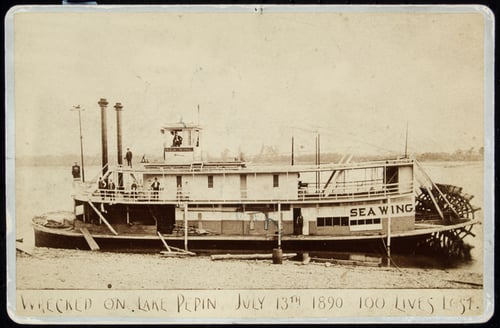 Black and white photograph of the steamer Sea Wing, c.1889.