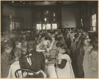 Black and white photograph of the State School dining room, c.1900.