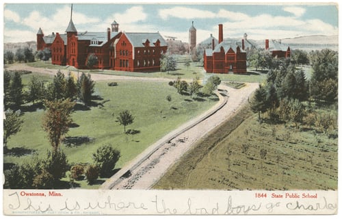 Color drawing of the State Public School in Owatonna, c.1906.