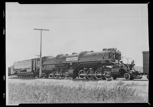 Black and white photograph of a 221 Yellowstone steam locomotive, 1940.