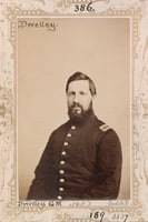 Black and white photograph of Merrill Dwelle, member of the Second Company of Minnesota Sharpshooters, c.1864. Photograph by Joel Emmons Whitney.