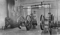 Black and white photograph of Fog signal equipment at Split Rock Lighthouse.