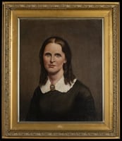 Oil-on-canvas portrait of Harriet Bishop. Painted c.1880 by Andrew Falkenshield based on an engraving of Bishop made in 1860.