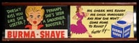 Two multicolored signs advertising Burma-Shave shaving cream