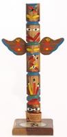A souvenir totem pole, created ca. 1970, with a depiction of the Hamm’s bear. This piece is a good example of Hamm’s Brewing Company’s use of generic and often inaccurate Indigenous iconography in their advertising. Although this object was made by an Ojibwe family, totem-pole carving is not an Anishinaabe tradition the art form is practiced by Indigenous groups on the West Coast of the United States and Canada, including the Haida, the Tlingit, and the Nuxalk.