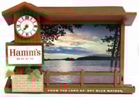 A promotional item produced by Hamm’s Brewing Company ca. 1950. This clock shows a cabin scene that embodies the essence of Hamm’s early advertising campaign around the “cool refreshment of Minnesota’s vacationland.”