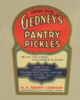 Color image of a Gedney's Pantry Pickles label, c.1935.