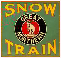 Color image of a Great Northern Railway Snow Train sign, ca. 1942