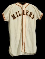 Minneapolis Millers uniform jersey made by Wilson Sporting Goods Company, worn by pitcher Alex Konikowski, 1956.