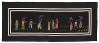Color image of a Hmong paj ndaub, or story cloth, illustrating Hmong New Year courtship rituals. Made in Ban Vinai, Thailand, c.1988.