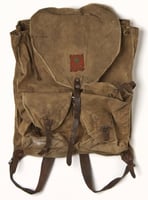 Color image of a Conservation Corps knapsack used by Fred Fretheim, CCC Company 3707, Two Harbors, Minnesota, ca. 1936–1937.
