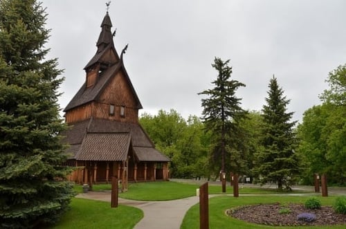 Color image of the Hopperstad Stave Church Replica, 2011. Photograph by Flickr user Steve Borsch.